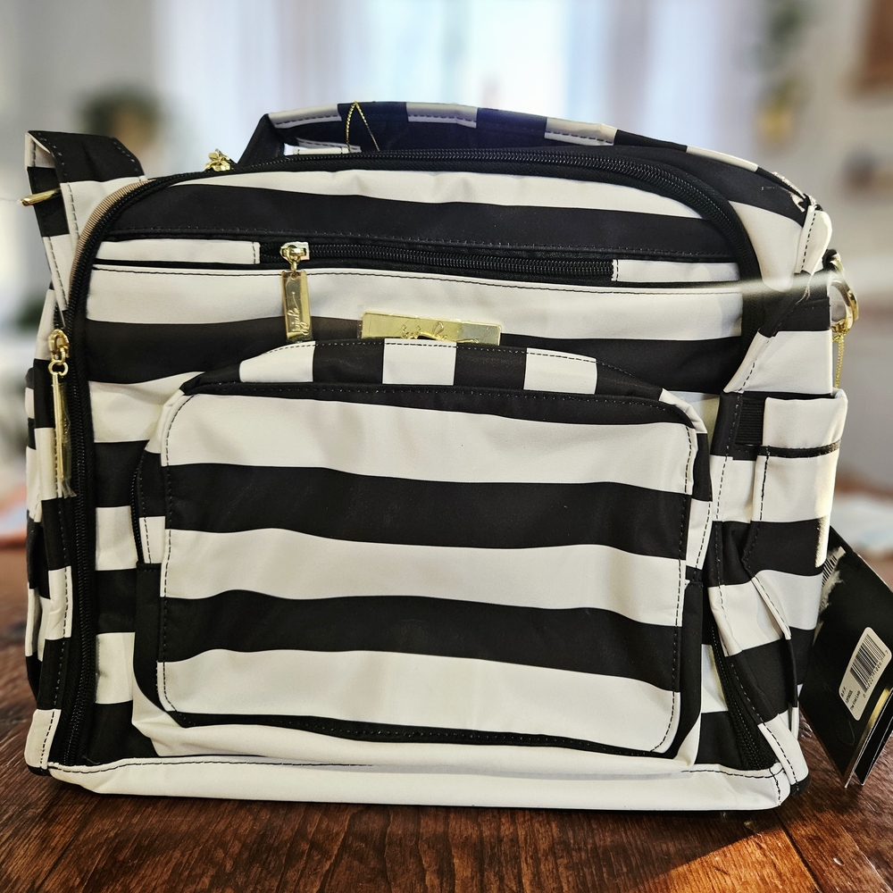 Stylish Black and White Striped Diaper Bag